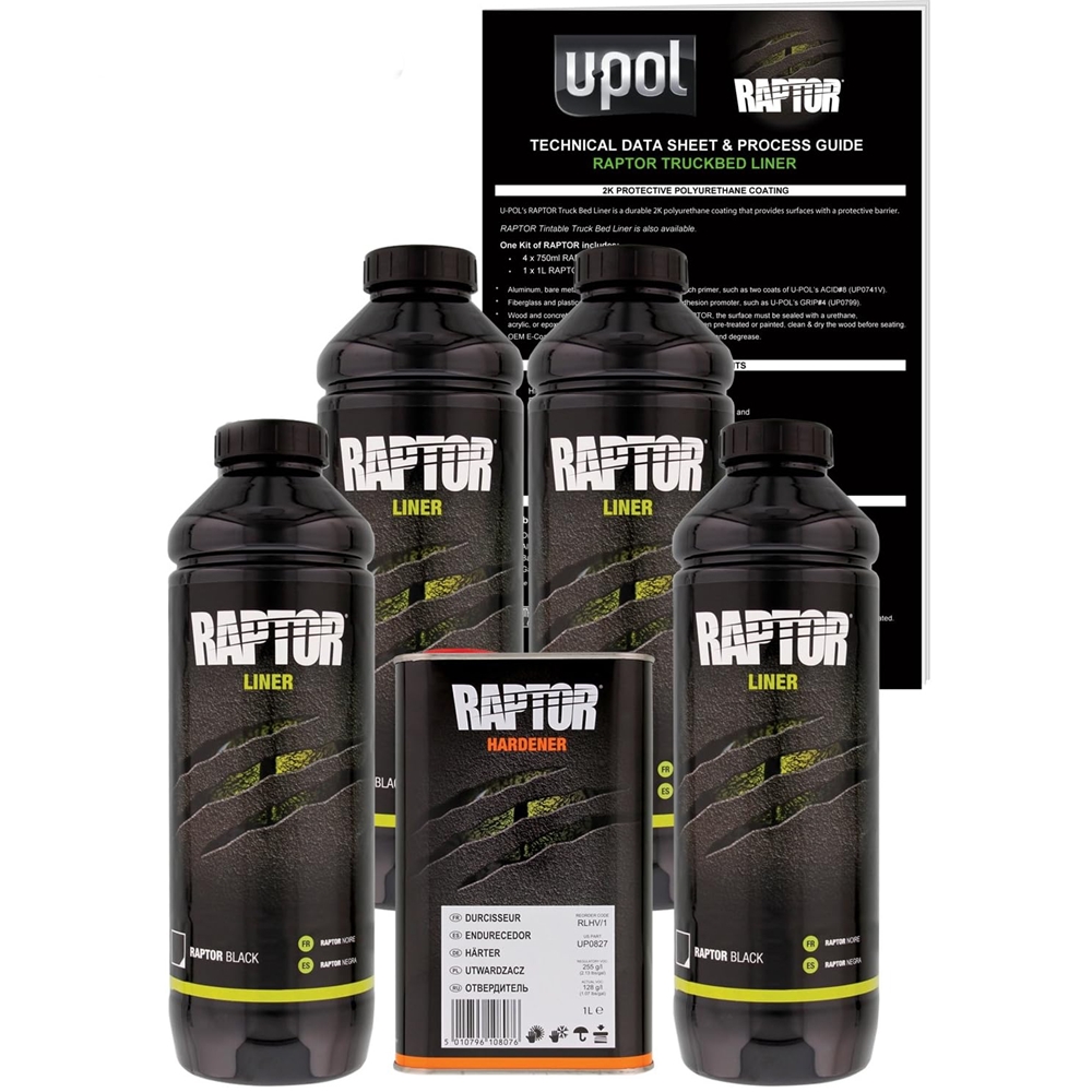 U-Pol Raptor Black Bed Liner 4 Liter Kit W/ Gun - UP0820G