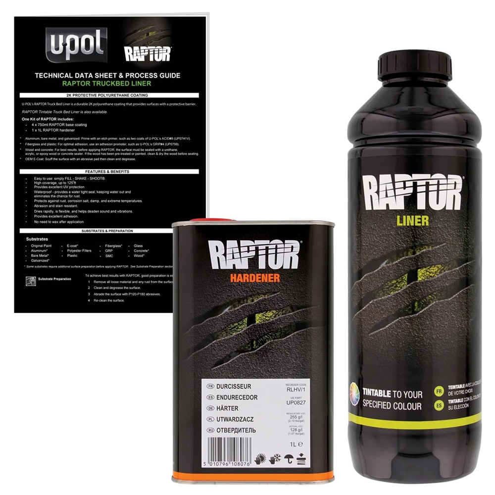U-Pol Raptor Bed Liner 1 Quart &frasl; 1L Kit Black - UP4801
