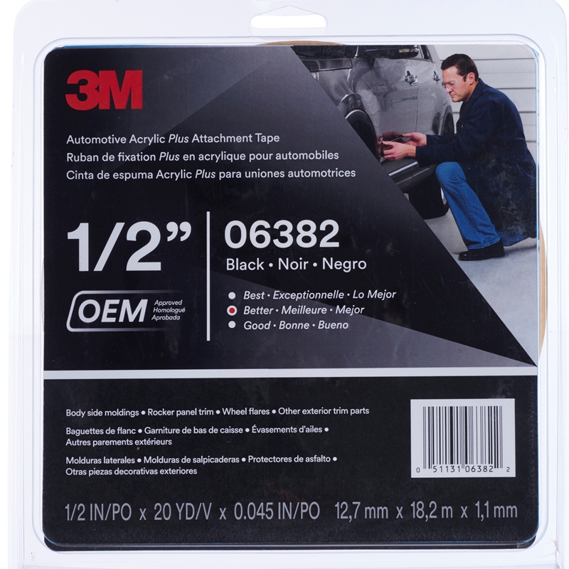 3M 1/2" X 20 Yds. Black Double Sided Attachment Tape - 6382