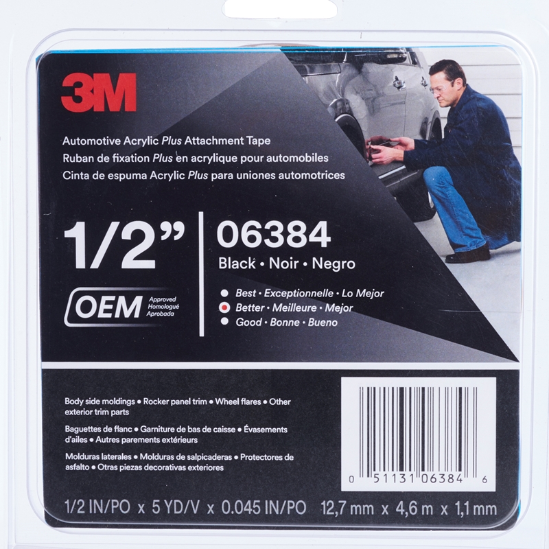 3M 1/2" X 5 Yds. Black Double Sided Attachment Tape - 6384