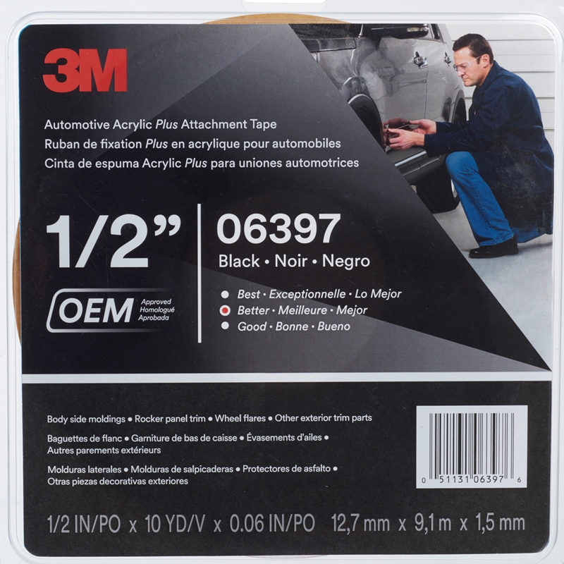 3M 1/2" X 10 Yds. Black Double Sided Attachment Tape - 6397