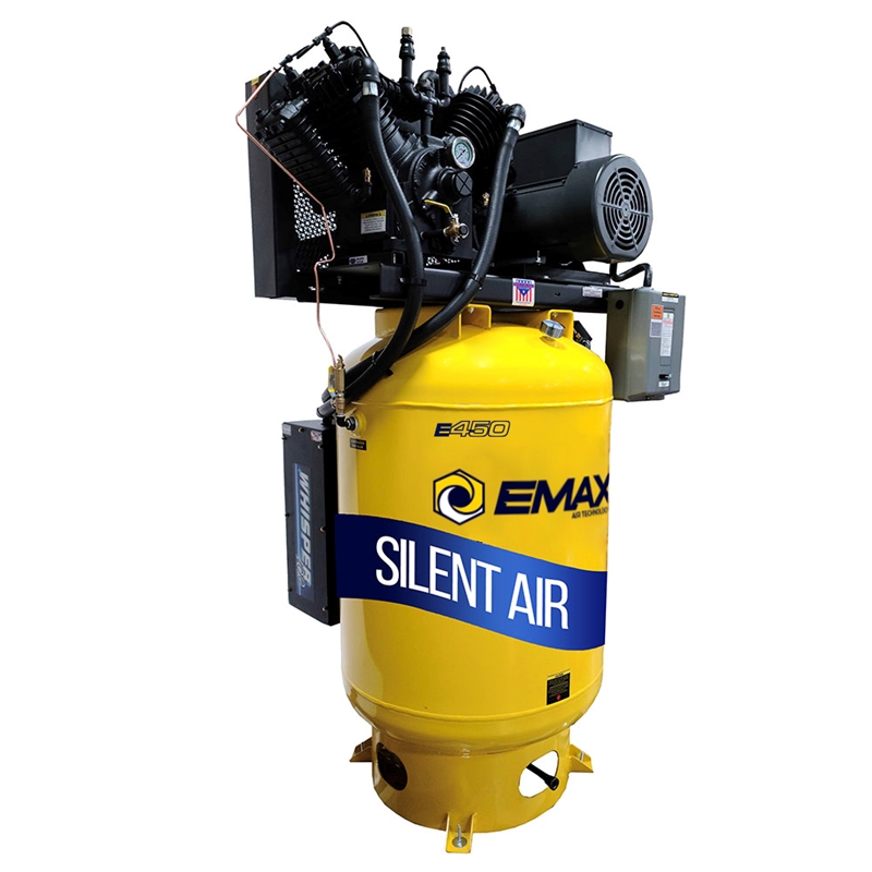 EMAX E450 Series – 10 HP Air Compressor, 120 Gallon, 3 Phase, 2 Stage Pressure Lubricated, Silent Air System- ESP10V120V3