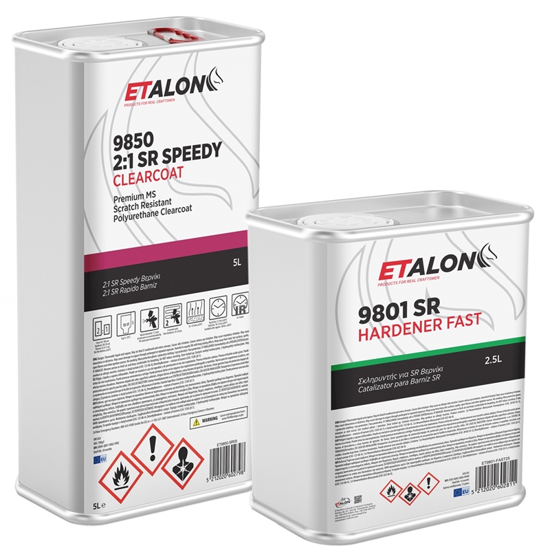 ETALON 9850 2:1 SR Speedy Clear Coat 5 Liter & 2.5L ET9801-NORM25 Normal Hardener Kit