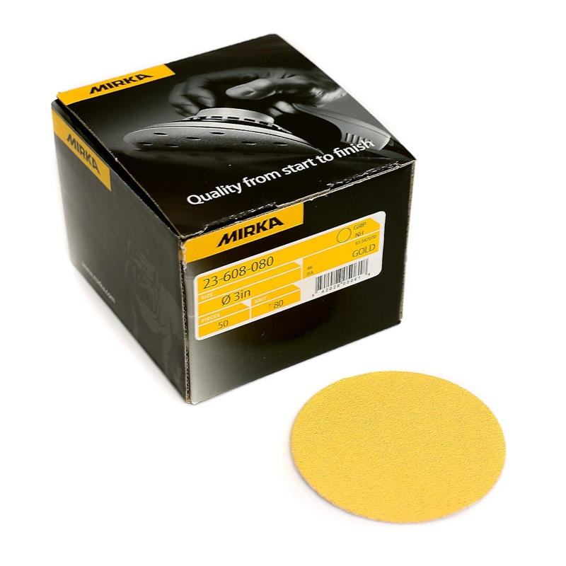 Mirka Gold Grip 3" Sanding Discs 80 Grit 50/Box - 23-608-080