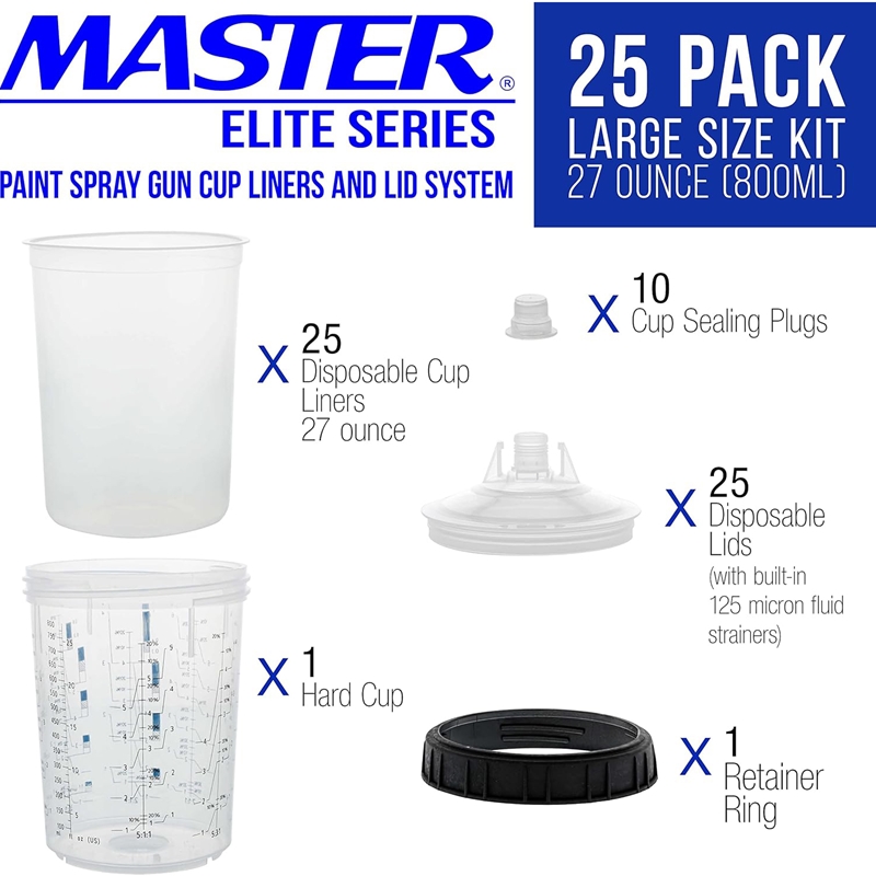Master Paint System MPS (PPS Style) Disposable Paint Spray Gun Cup Liners and Lid System - DYN-800CC