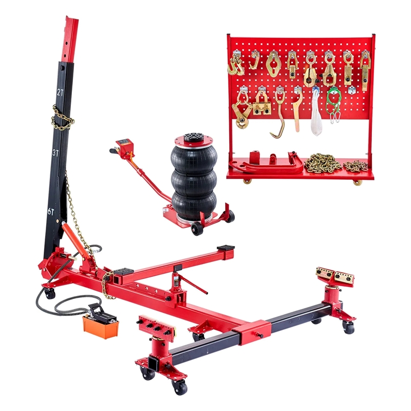 VEVOR  6-Ton Auto Body Frame Puller Straightener with 3-Ton Airbag Jack & 16-Piece Rolling Clamp Tool Board  Kit