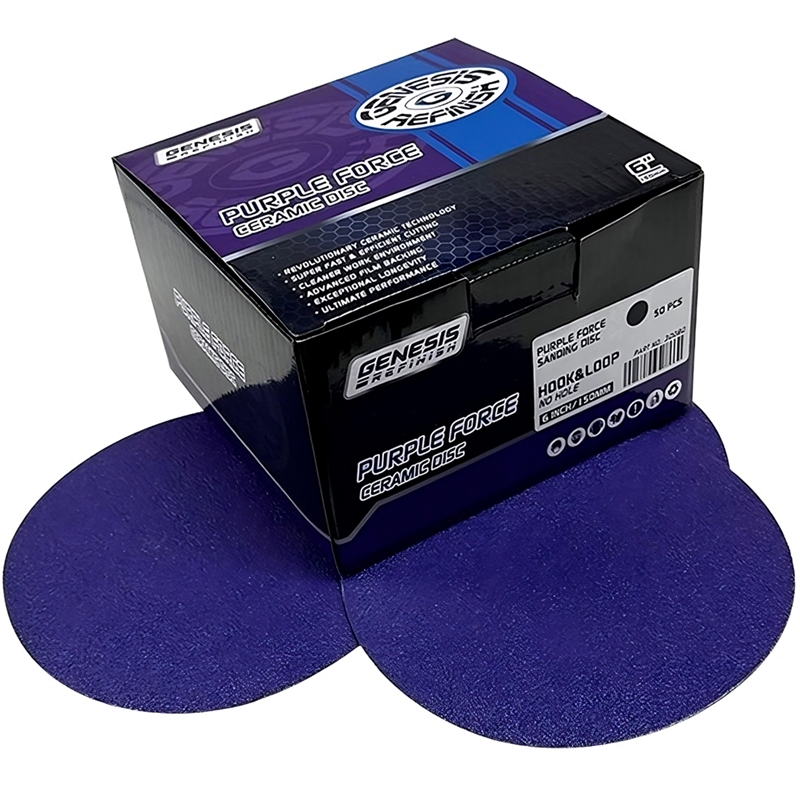 Genesis Refinish 6" 180 Grit Hook & Loop Purple Force Revolutionary Ceramic Solid Film Disc (50/... - GR-30180