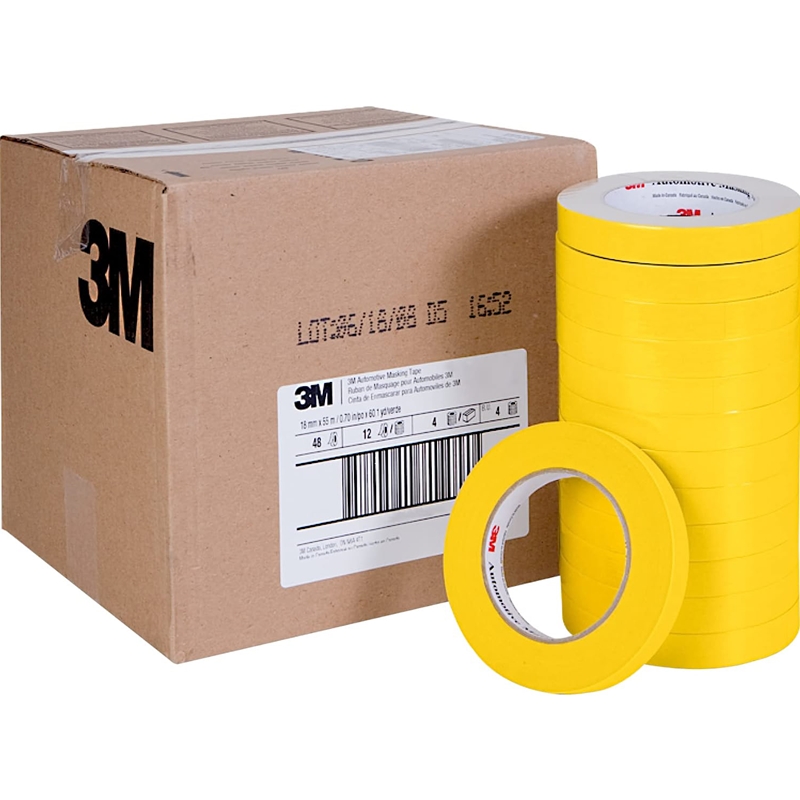 3M 3/4" Yellow Masking Tape Case of 48 Rolls