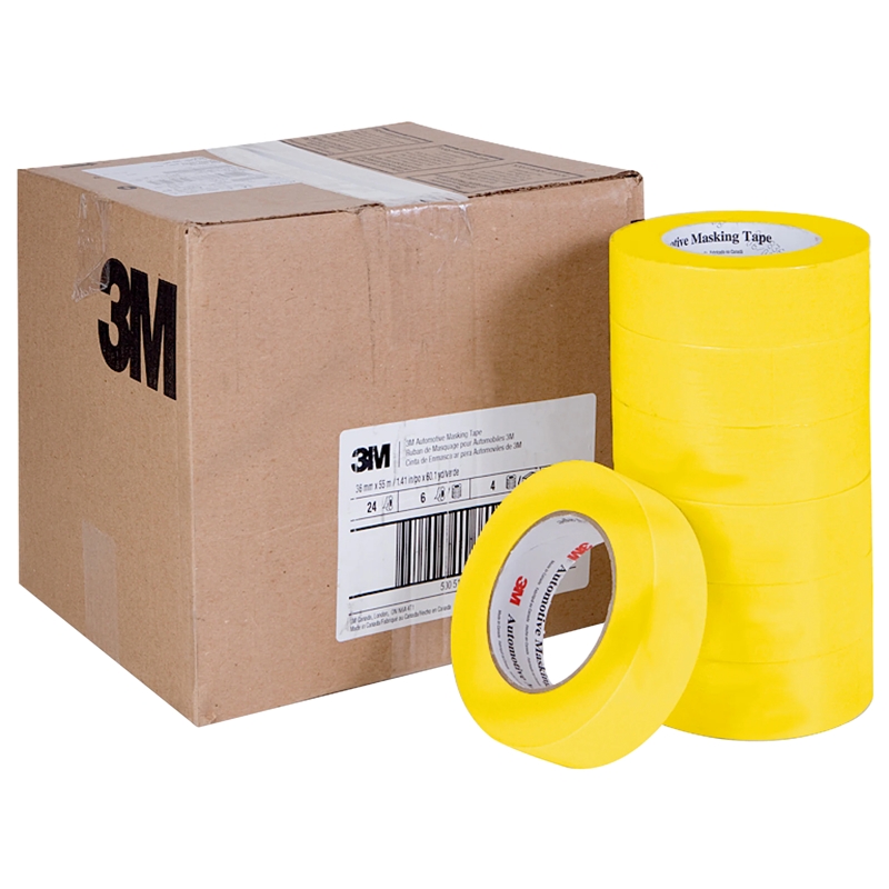 3M 1-1/2" Yellow Masking Tape Case of 24 Rolls - 6654