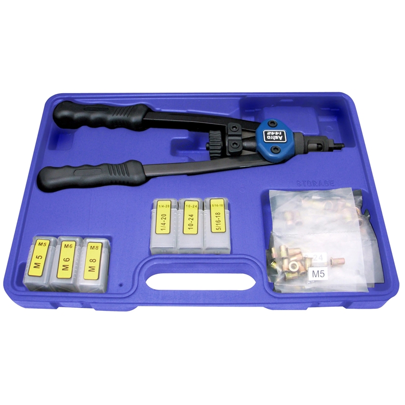 Astro Pneumatic 13" Nut/Thread Setting Hand Riveter Kit with 3pc Metric and 3pc SAE and Rivet Nut Assortment - 1442