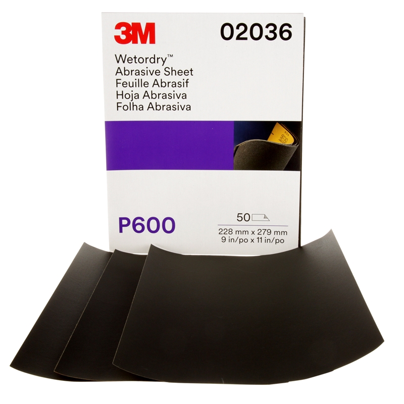 3M 9" X 11" 600 Grit Wet/Dry Sheets (50/Pack) - 2036