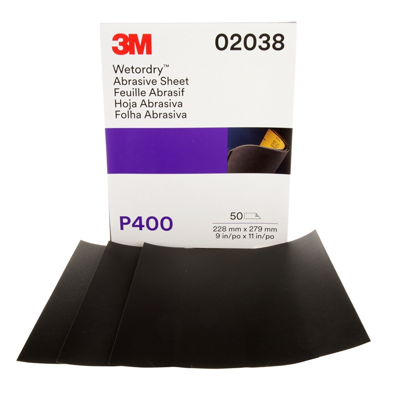 3M 9" X 11" 400 Grit Wet/Dry Sheets (50/Pack) - 2038