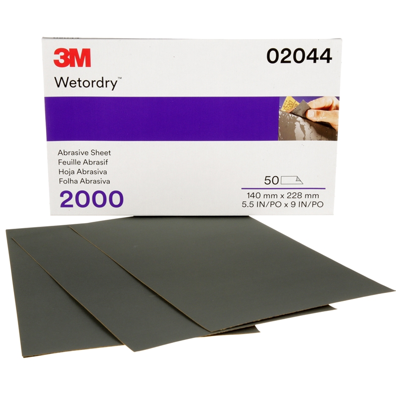 3M 5-1/2" X 9" 2000 Grit Wet/Dry Sheets (50/Pack) - 2044