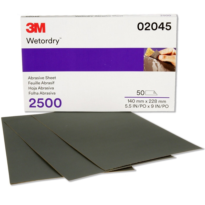 3M 5-1/2" X 9" 2500 Grit Wet/Dry Sheets (50/Pack) - 2045