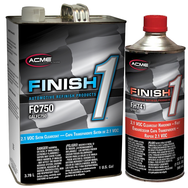 Finish-1 2.1 Voc Satin Clearcoat Gallon FC750-1 & FH741 Fast Hardener 4:1 Kit