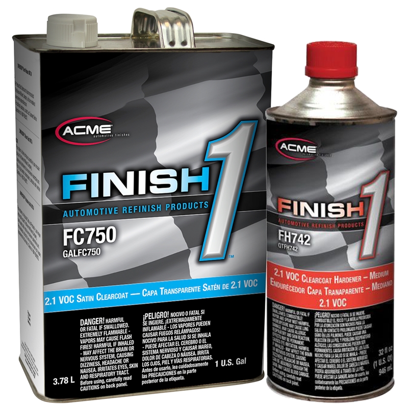 Finish-1 2.1 Voc Satin Clearcoat Gallon FC750-1 & FH742 Medium Hardener 4:1 Kit