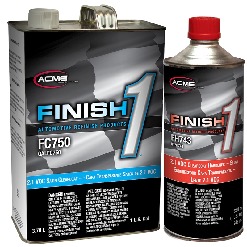 Finish-1 2.1 Voc Satin Clearcoat Gallon FC750-1 & FH743 Slow Hardener 4:1 Kit